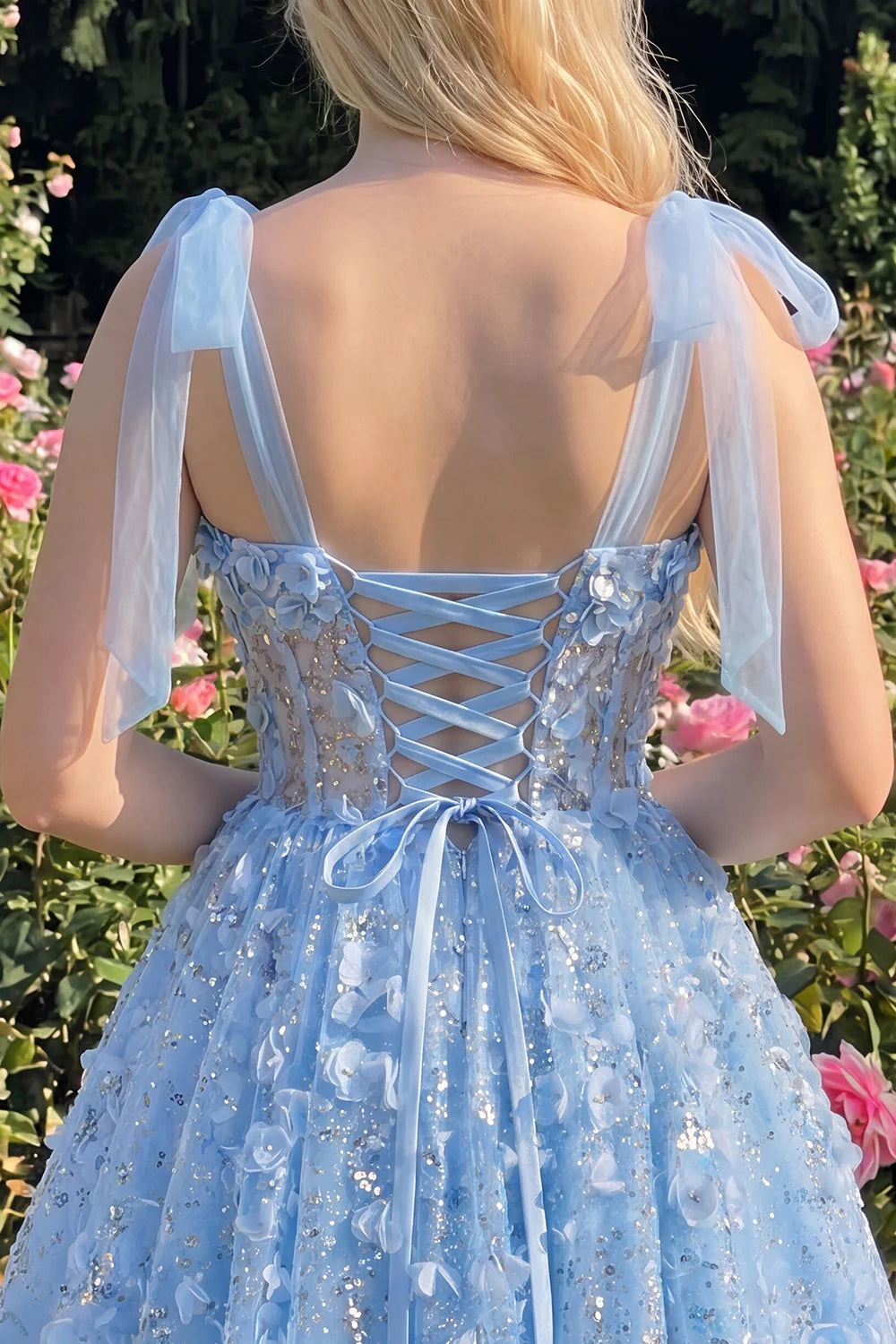 Lilac Sequin A Line Corset Short Homecoming Dress with 3D Flowers