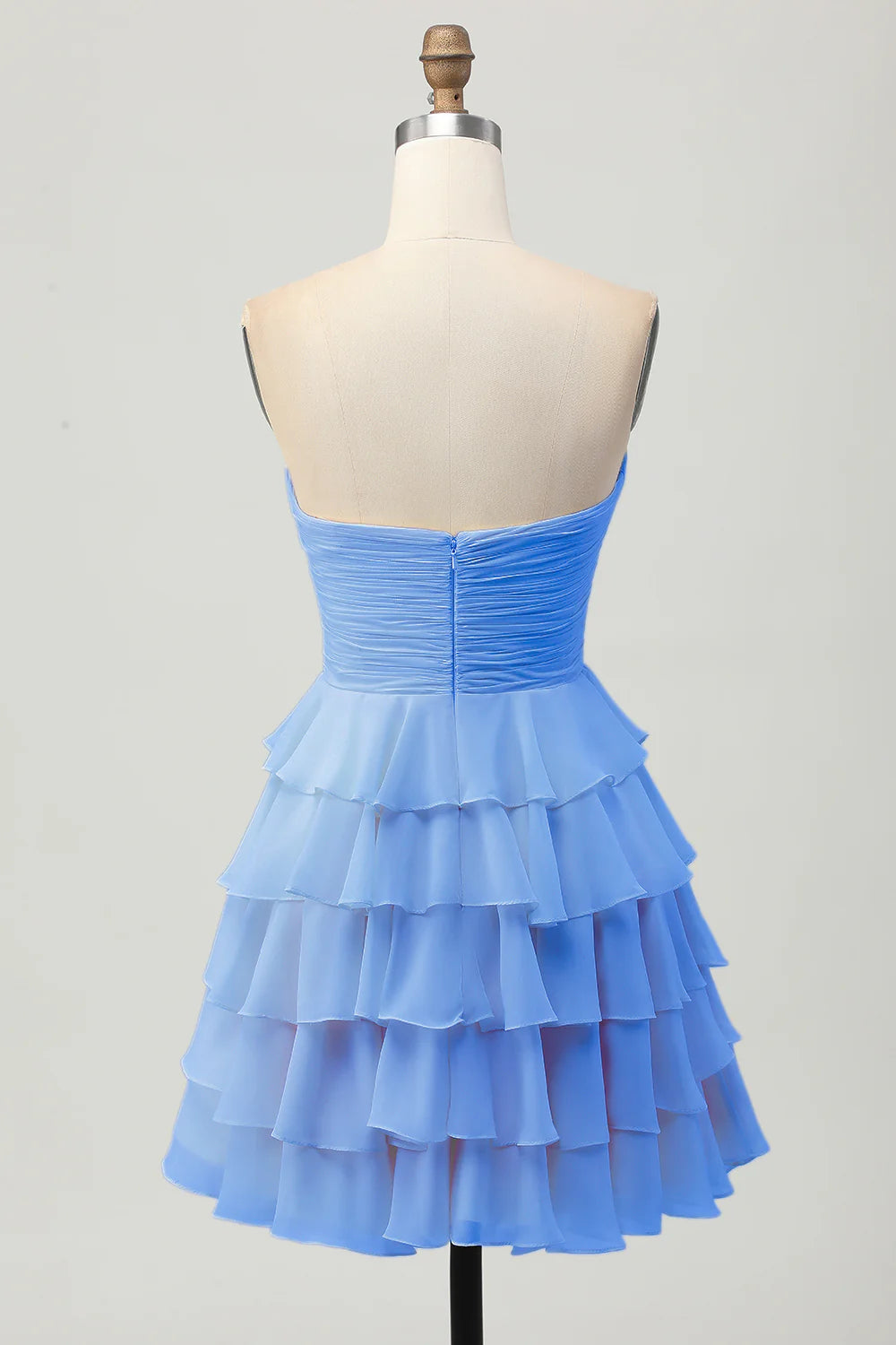 Light Yellow Strapless Tiered Ruched A Line Short Homecoming Dress