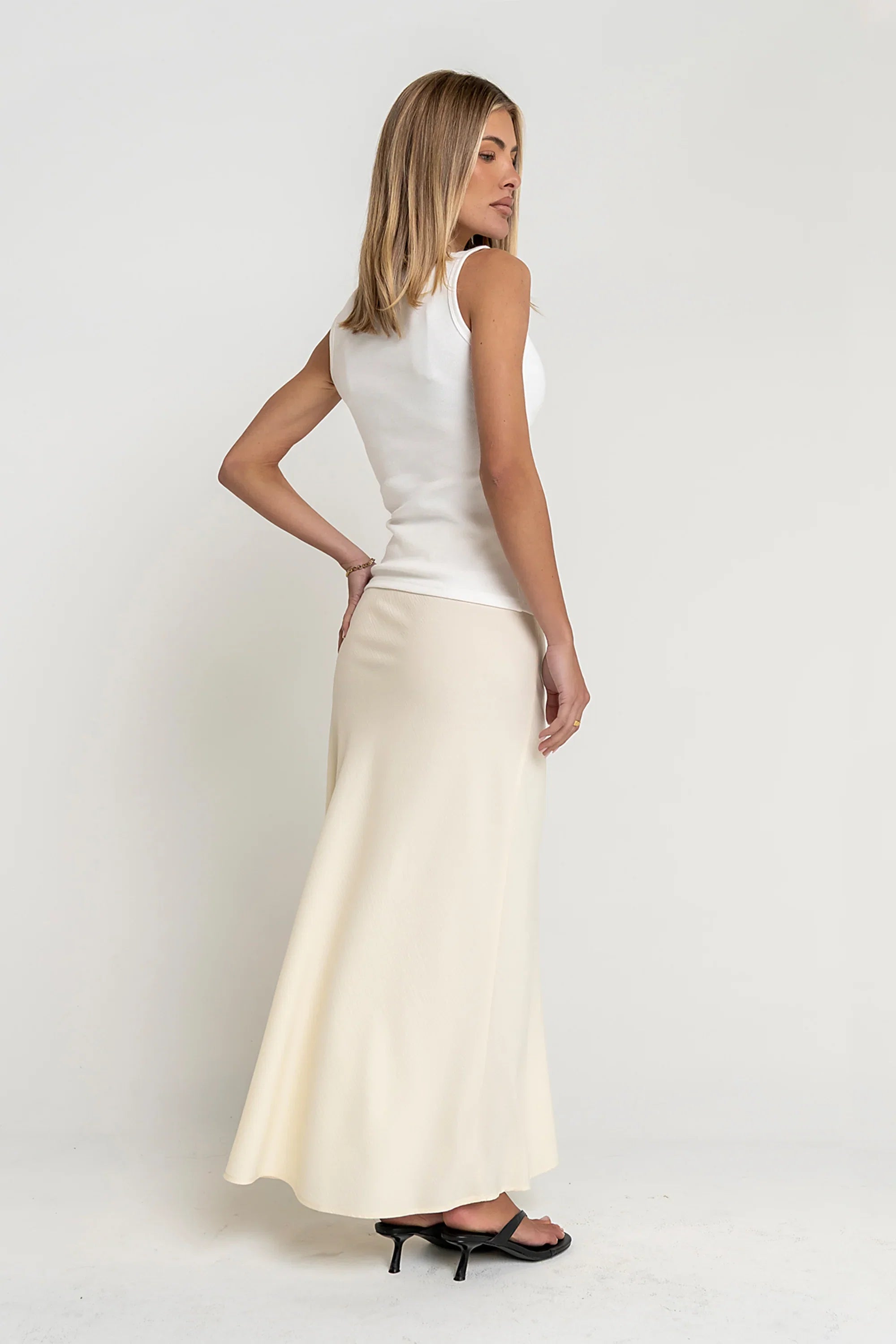 Ashlyn Textured Maxi Skirt in Natural