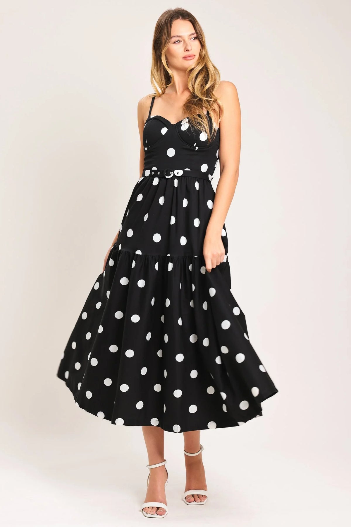 MONROE DOT BLACK WHITE MIDI DRESS