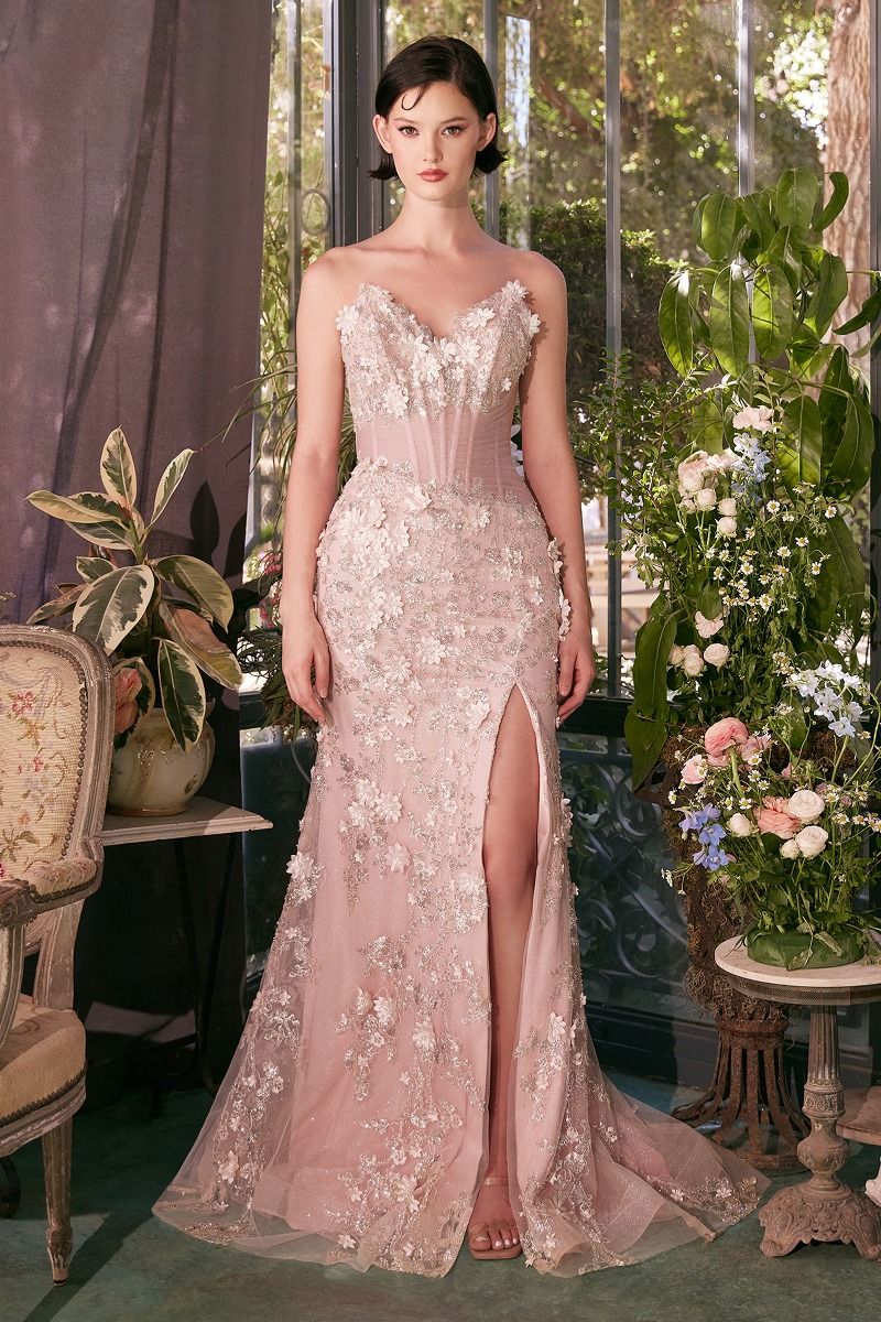 A1396 SHEER PLEATED CORSET GOWN Andrea Leo