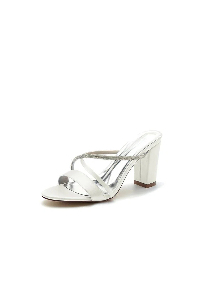 Cross Strap Open Toe High Heels With Rhinestone