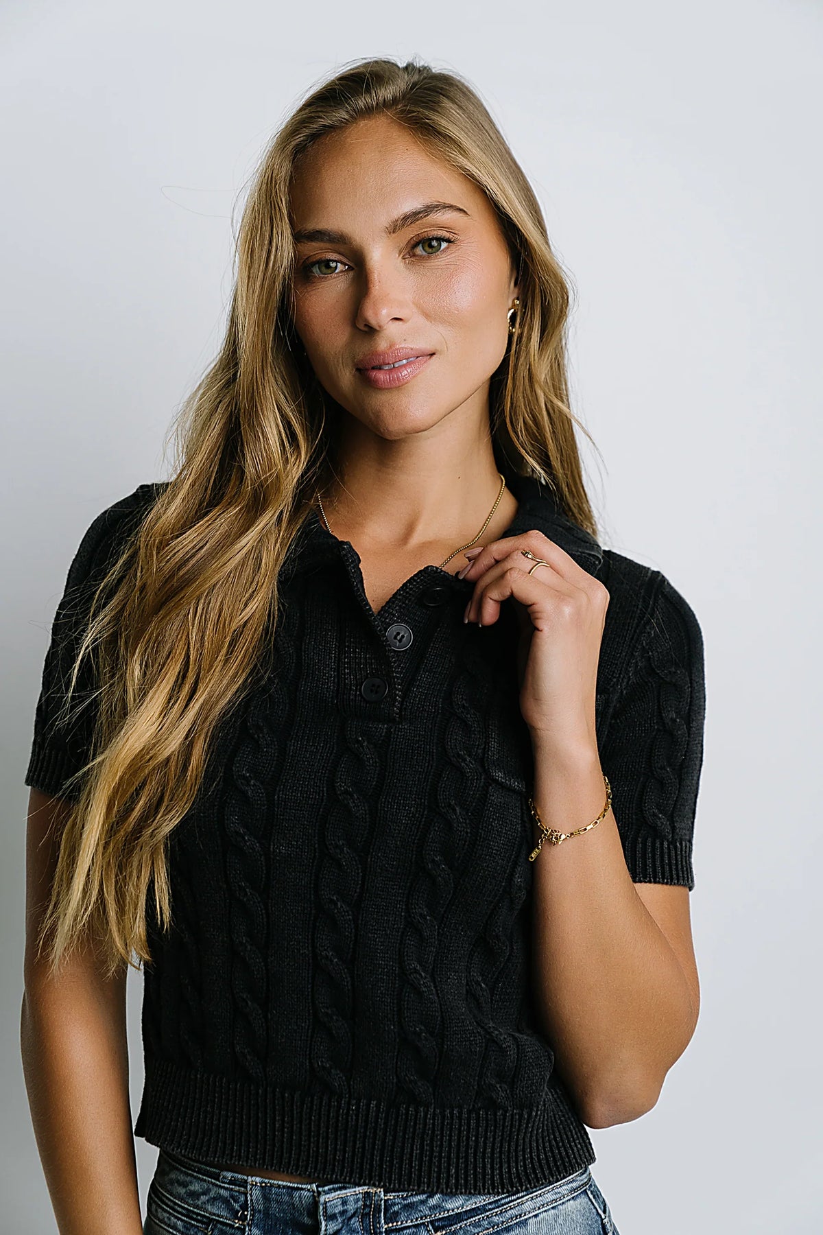 Halle Cable Knit Top in Navy
