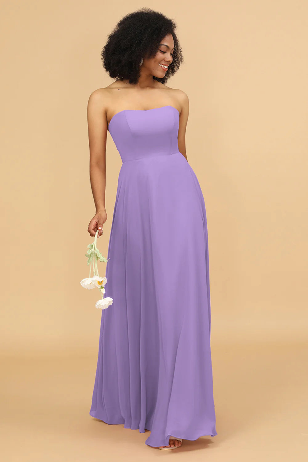 A Line Off The Shoulder Long Chiffon Bridesmaid Dress with Bowknot