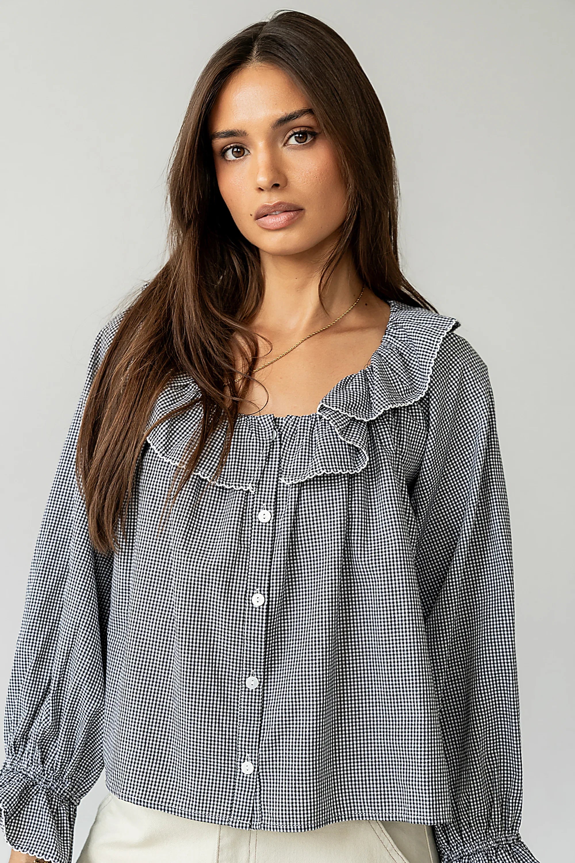 Ayla Gingham Blouse in Black