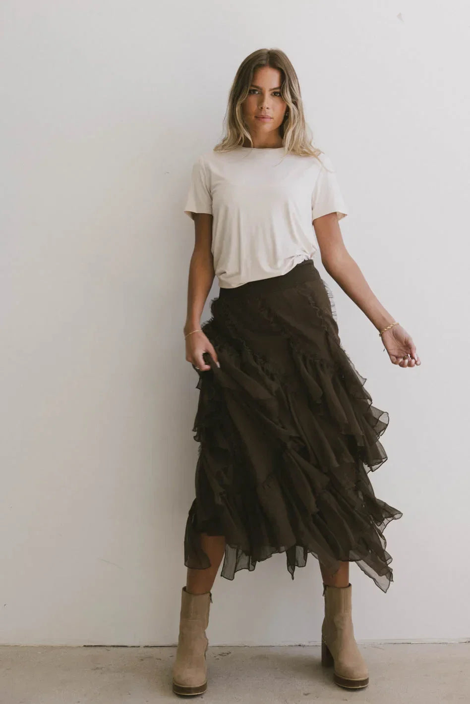 Emerson Ruffled Maxi Skirt in Brown FINAL SALE