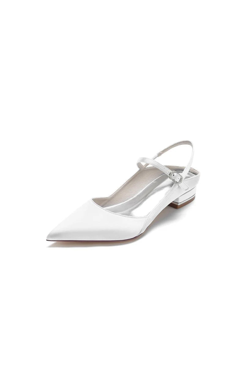 Satin Pointed Toe Buckle Kitten Heels