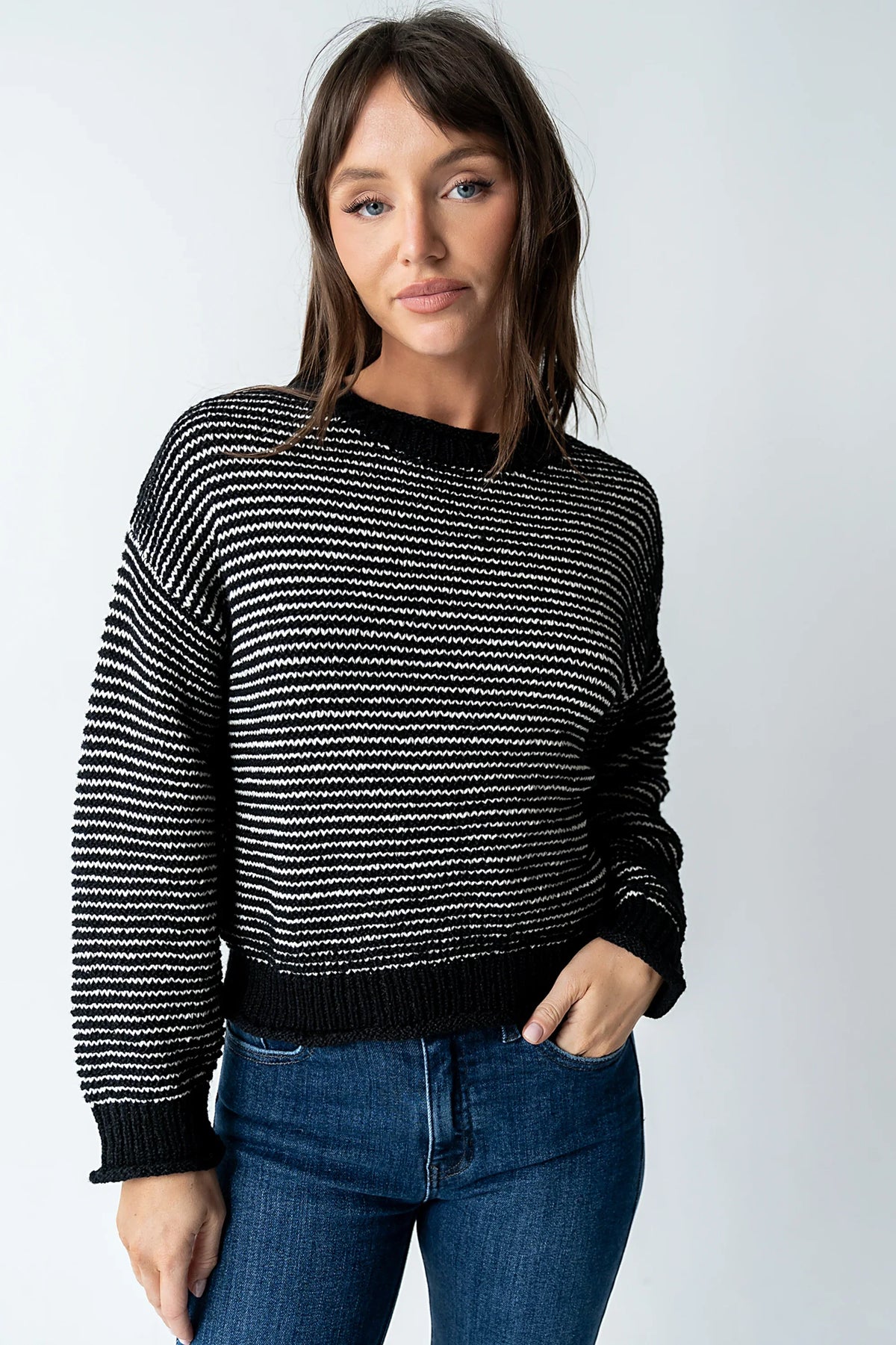 Tracey Striped Oversized Sweater in Black
