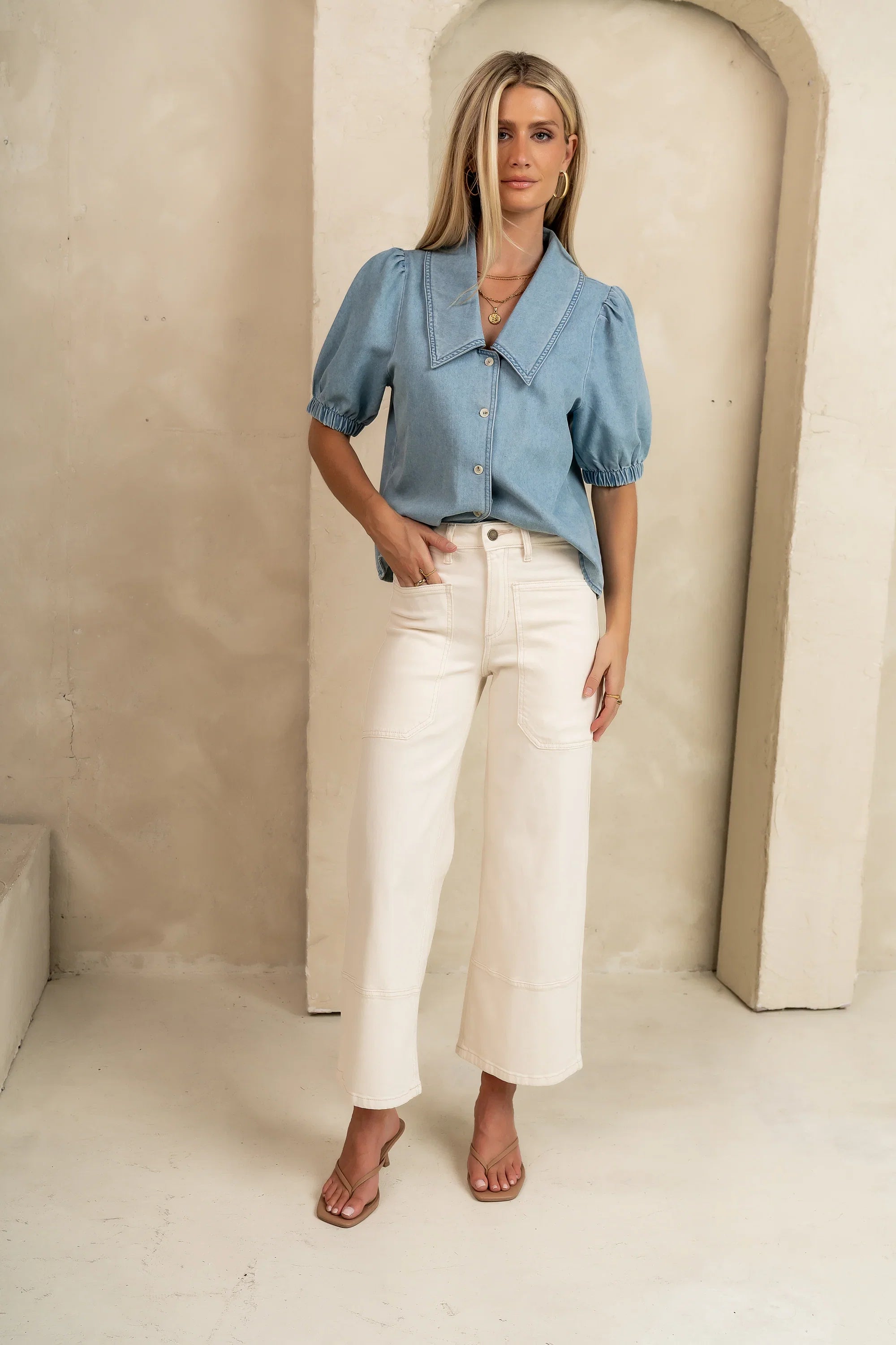 Mylah Wide Leg Jeans in Ivory