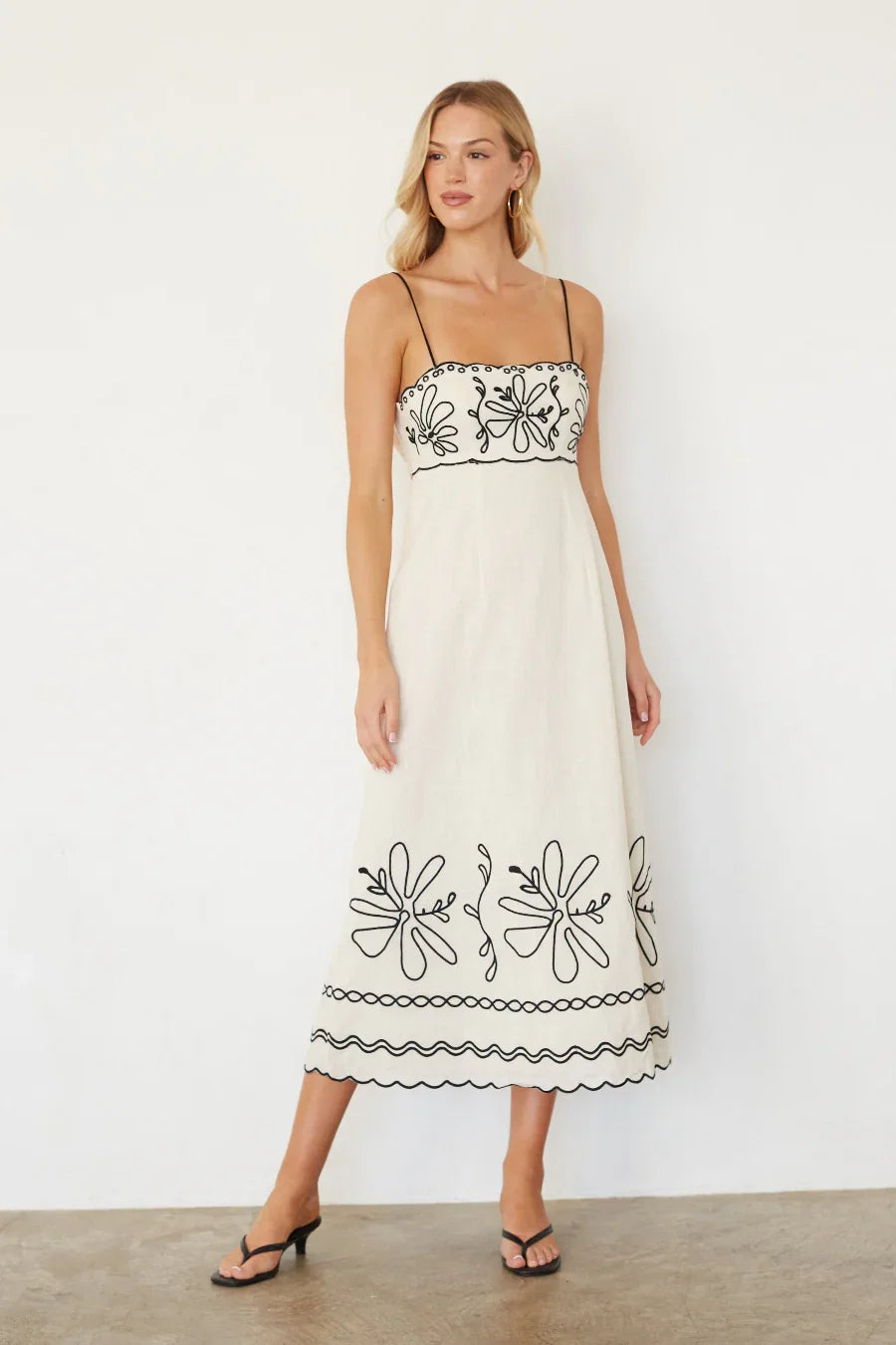 Kinsley Embroidered Linen Midi Dress