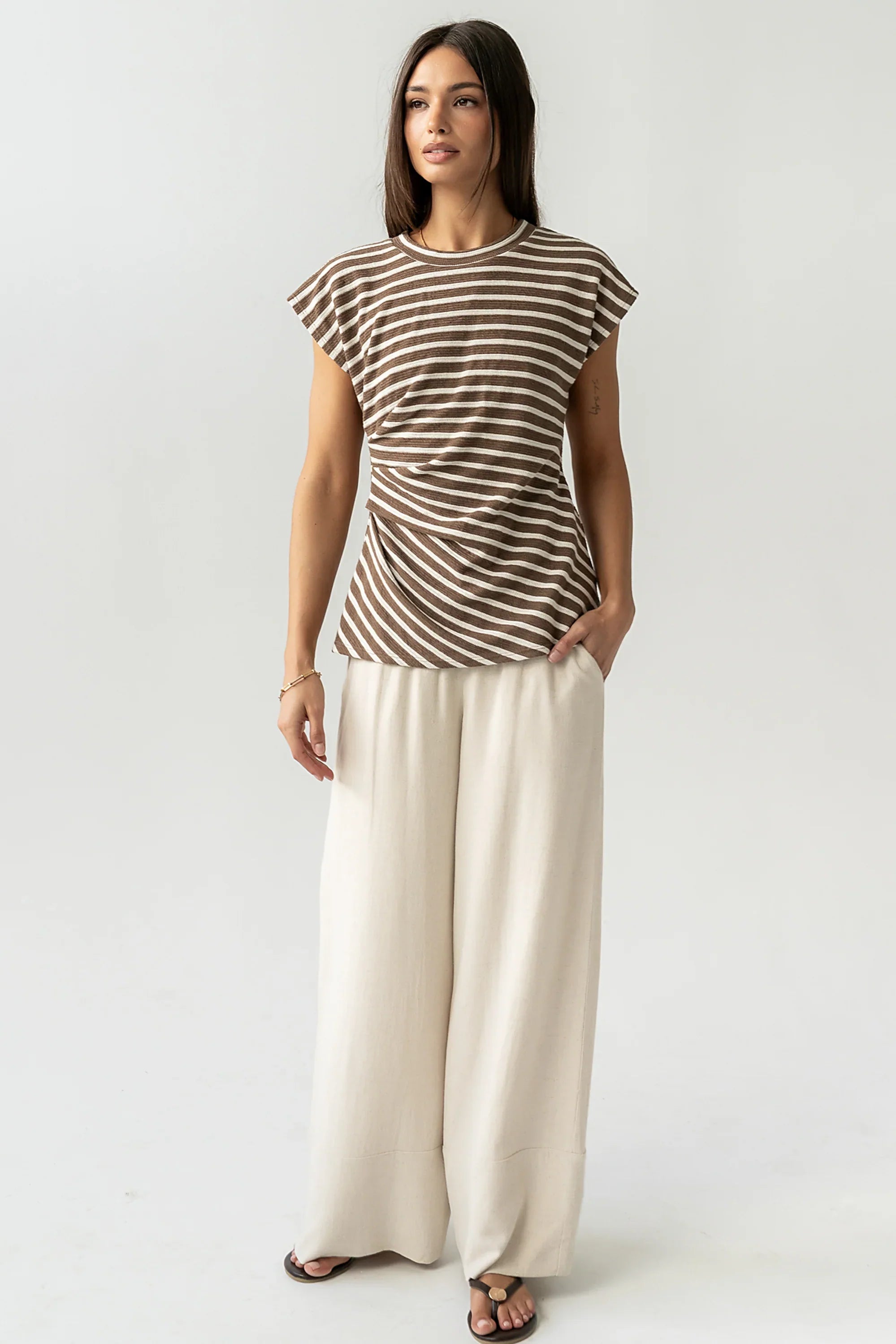 Devin Striped Top in Brown