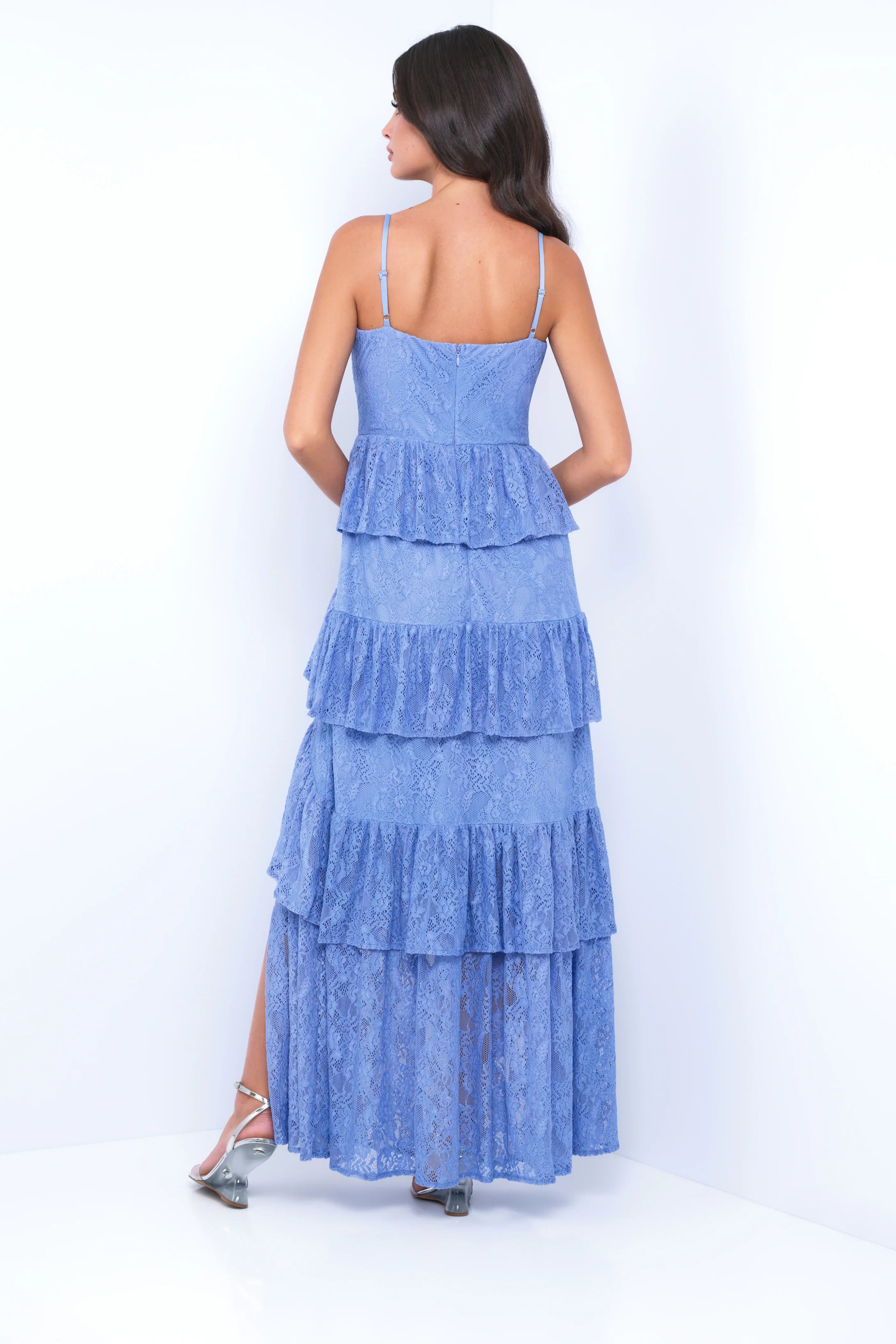 Vanna Lace Tiered Maxi Dress Periwinkle
