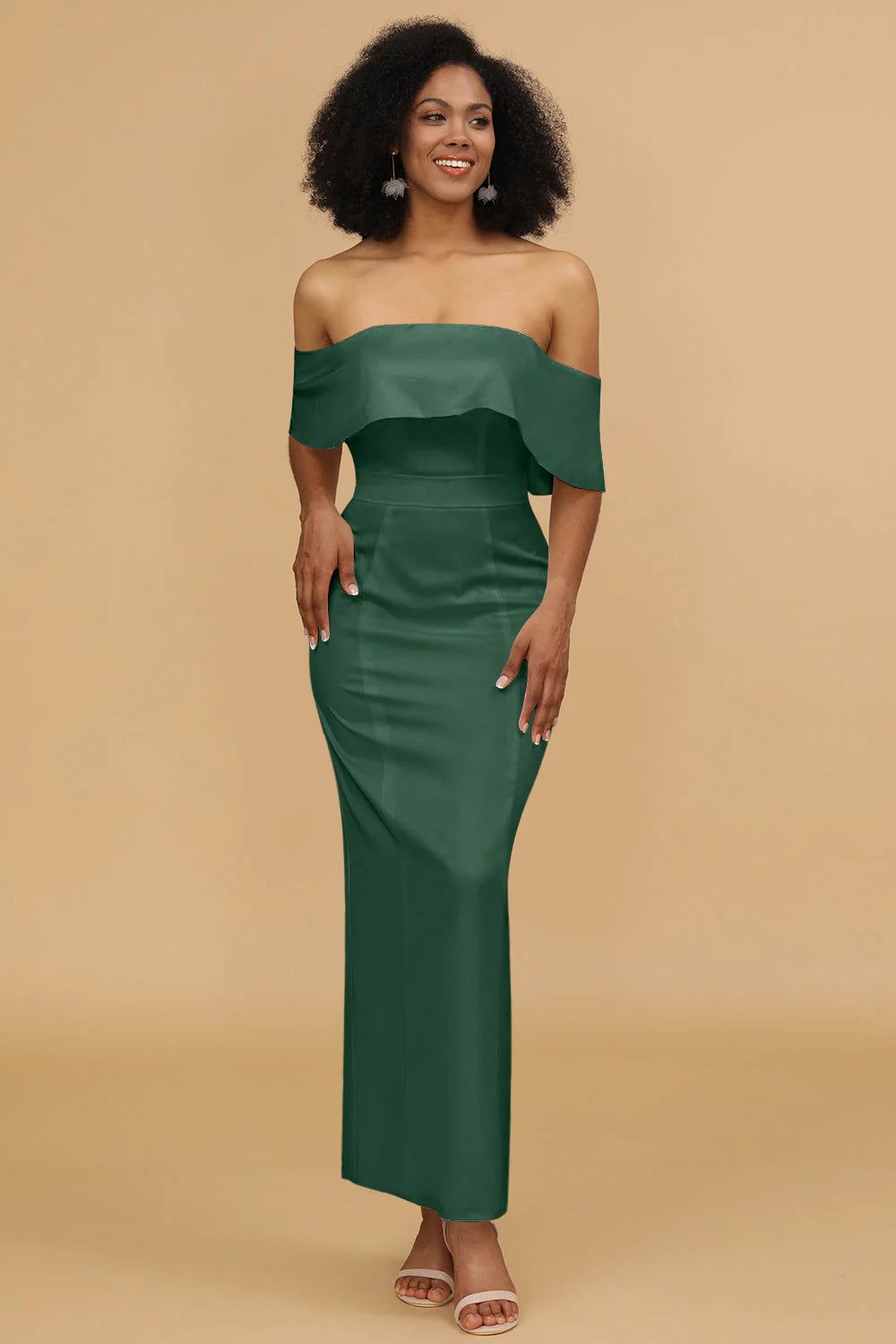 Mermaid Off the Shoulder Floor Length Satin Bridesmaid Dress