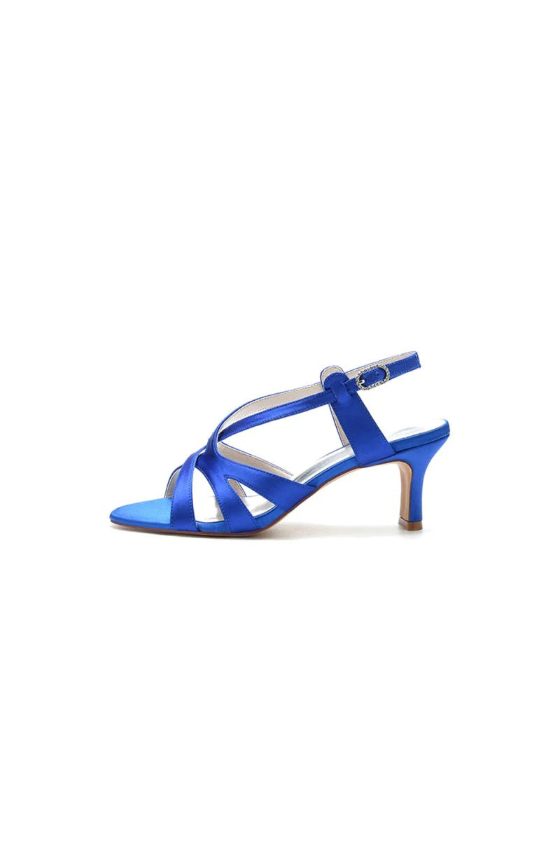 Royal Blue Cross Strap Pump with Elegant Silver Buckle