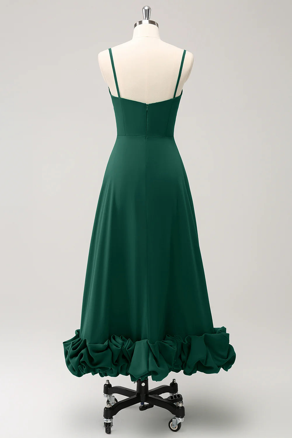 A Line Spaghetti Straps Ruched Long Bridesmaid Dress