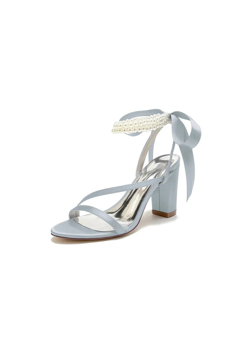 Pearl Open Toe Ankle Strap High Heels
