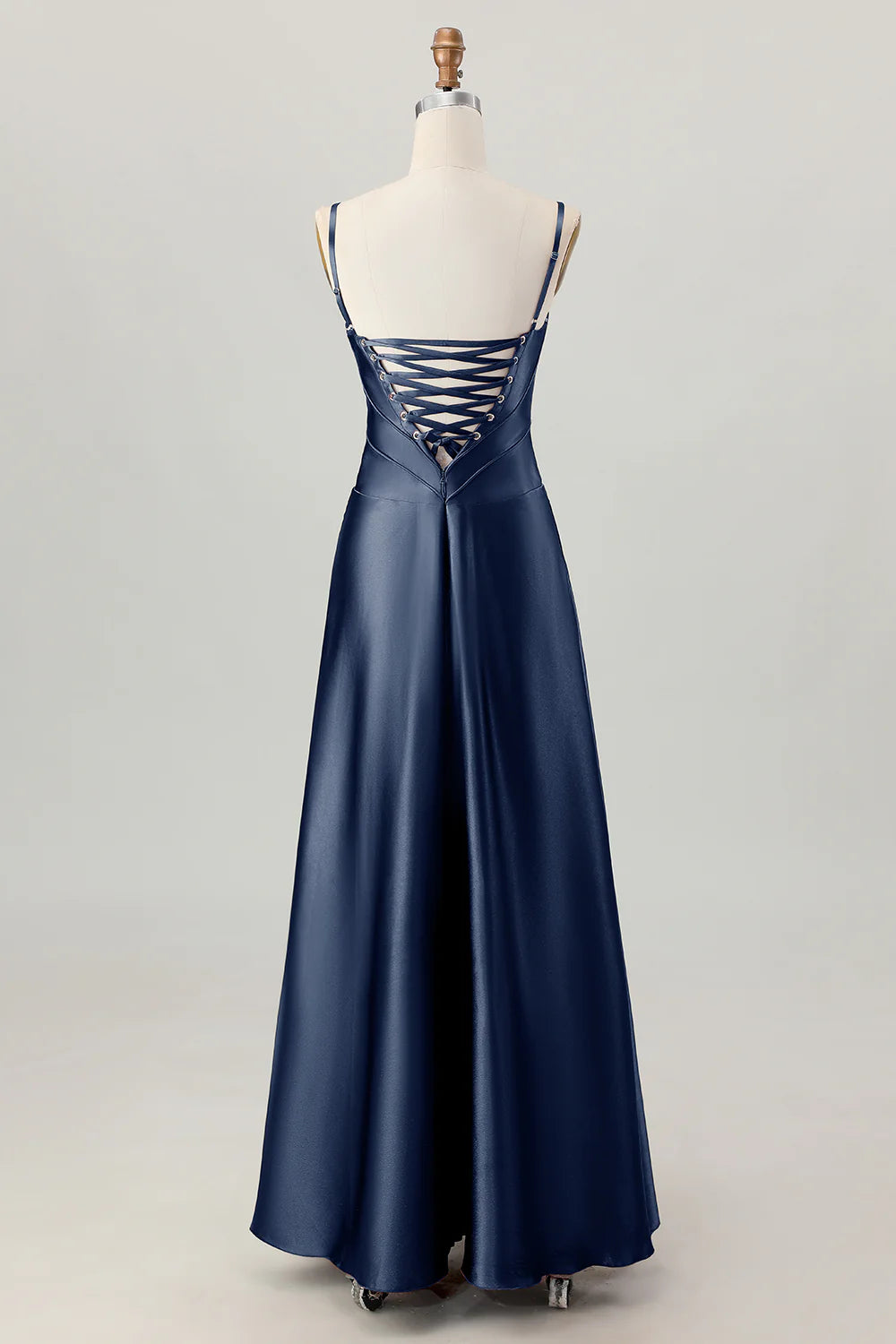 Coffee A Line Spaghetti Straps Long Bridesmaid Dress with Lace Up Back