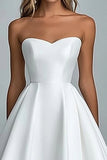 White A Line Strapless Satin Long Graduation Dress