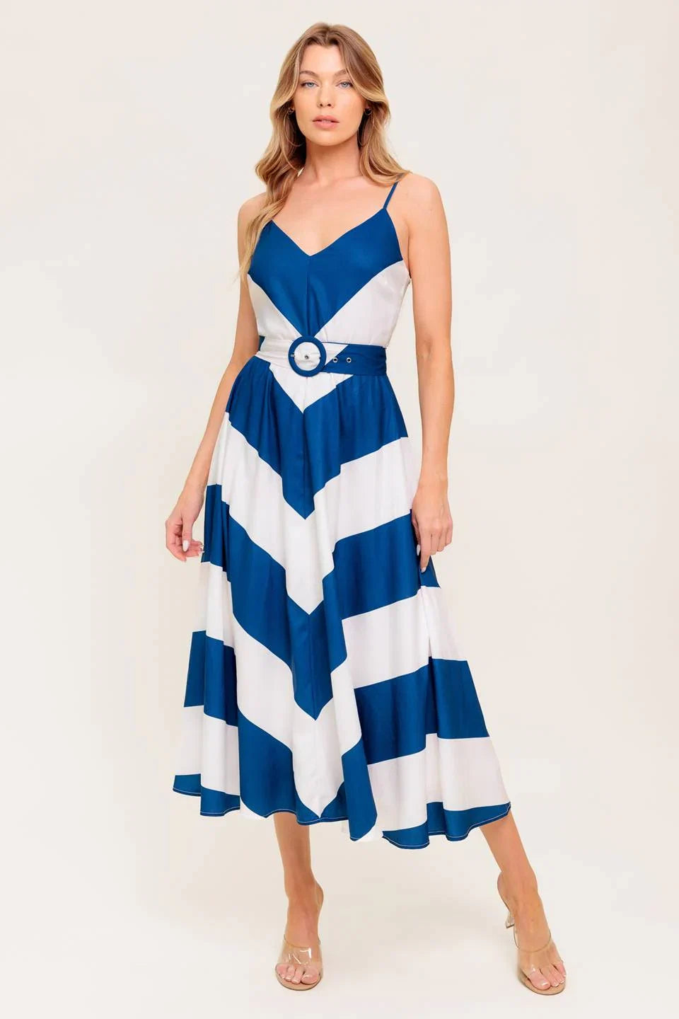 COASTAL CHARM MIDI DRESS NAVY WHITE
