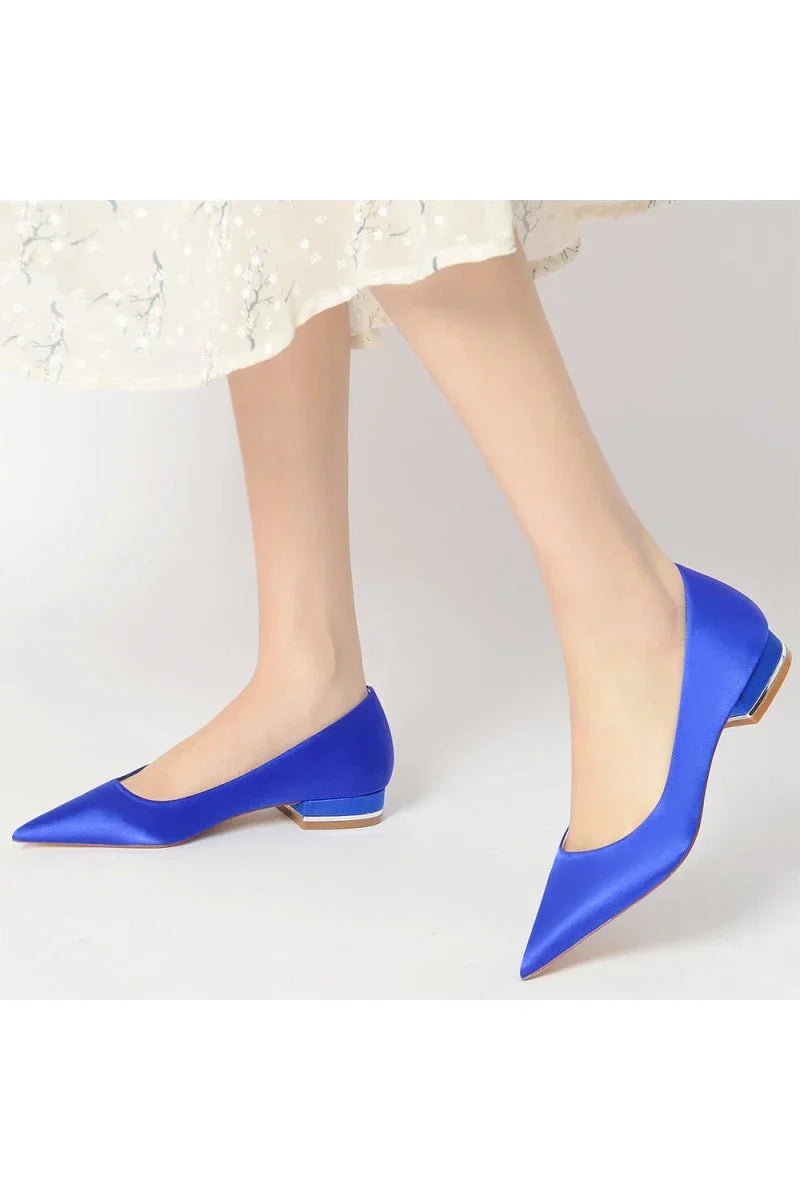 Simple Pointed Toe Satin Low Heels