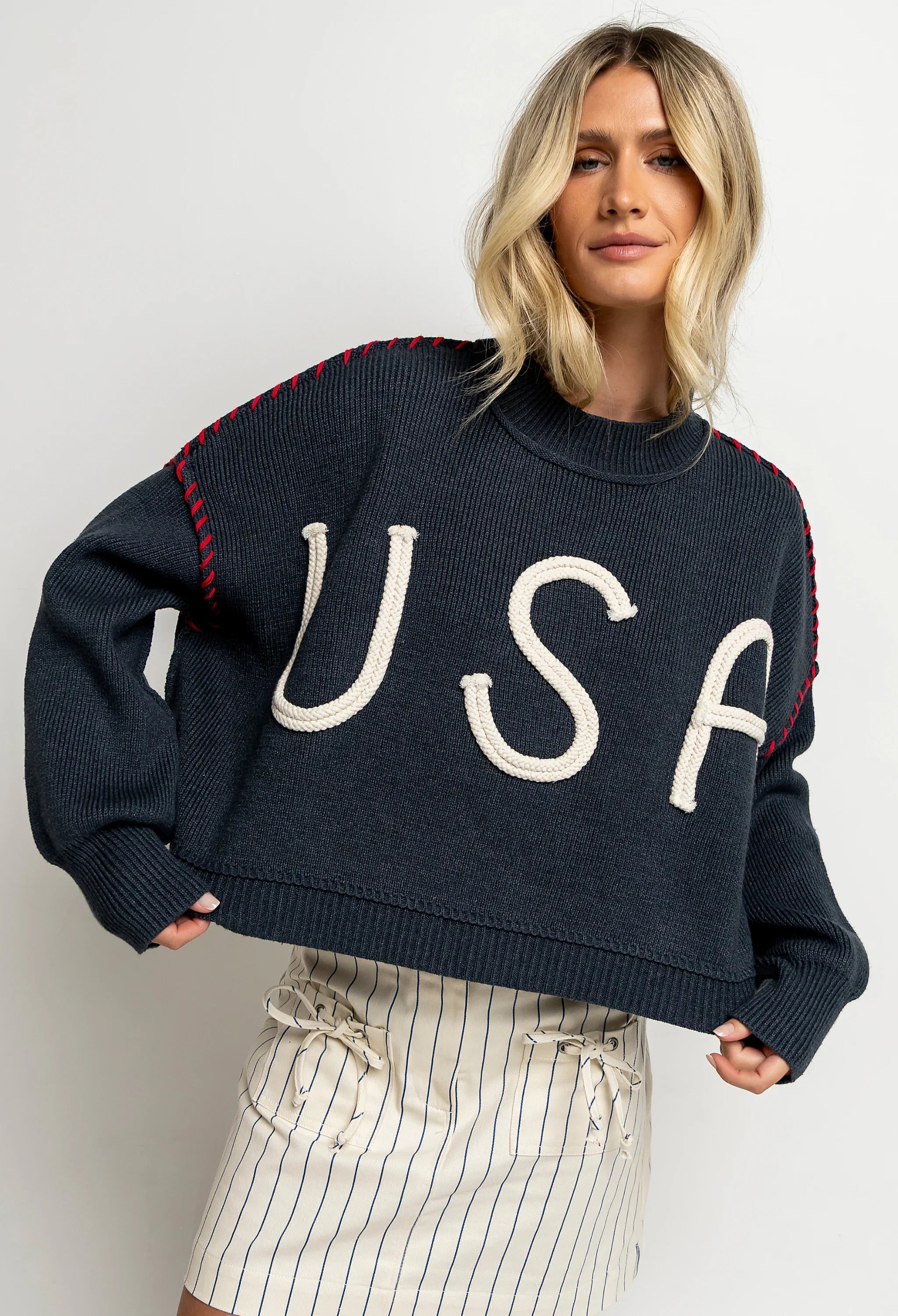 USA Oversized Sweater in Navy FINAL SALE