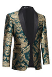 Mens Dark Green Shawl Lapel One Button Jacquard Prom Blazer