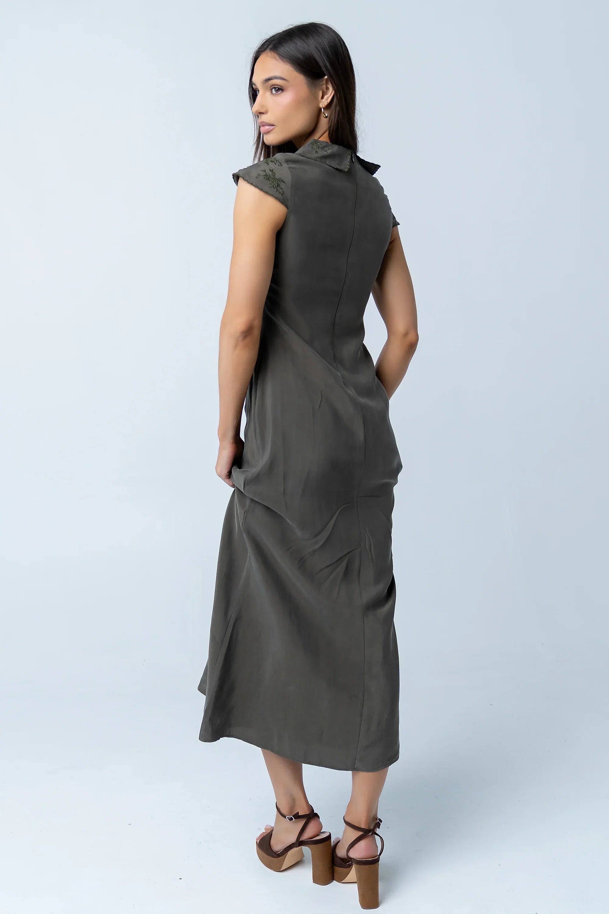 Tammy Embroidered Maxi Dress in Olive