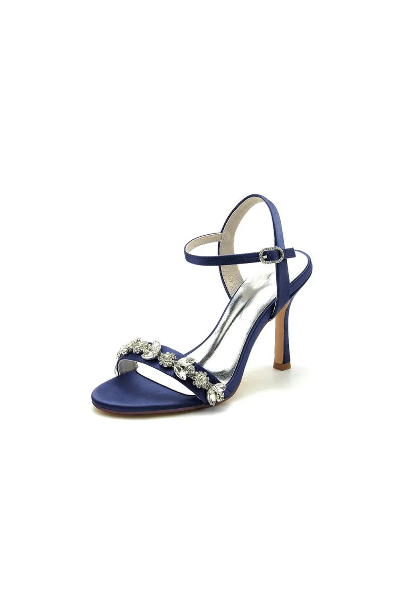 Open Toe Stiletto Heels With Rhinestone