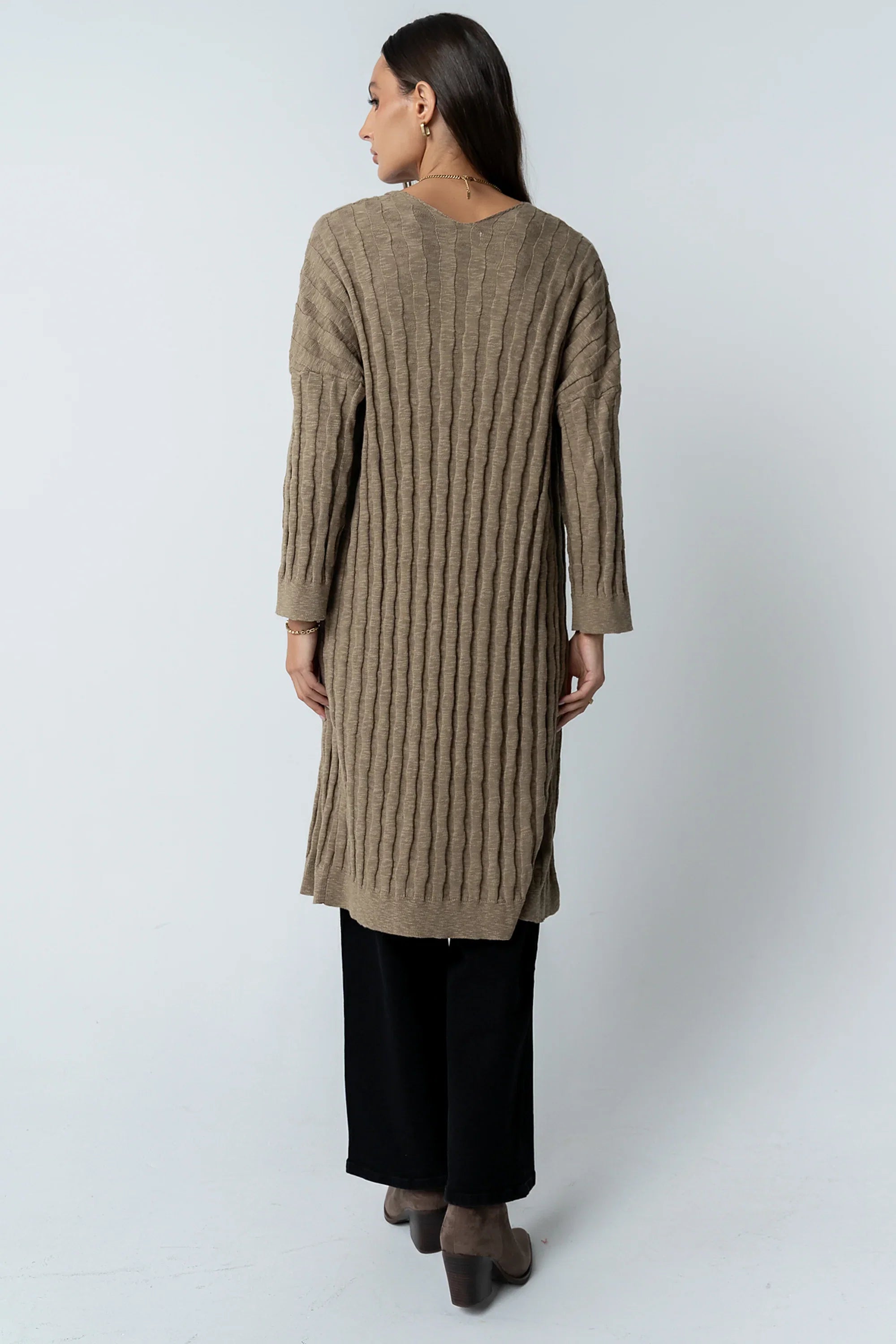Eve Ribbed Duster in Taupe