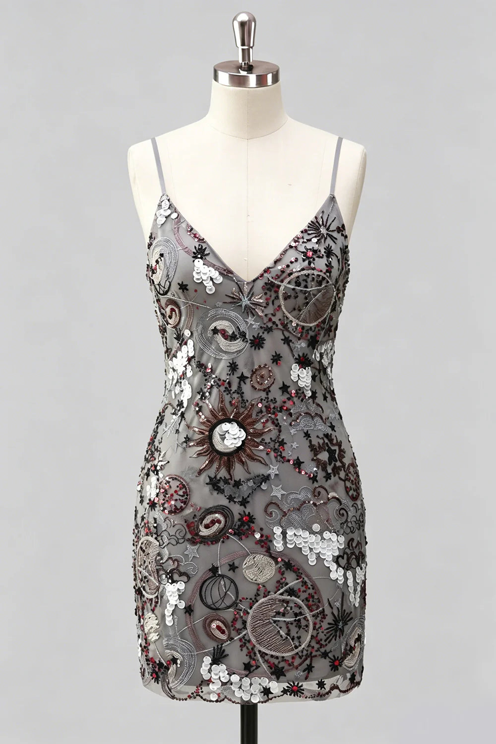 Navy Bodycon Sequin Embroidered Short Homecoming Dress