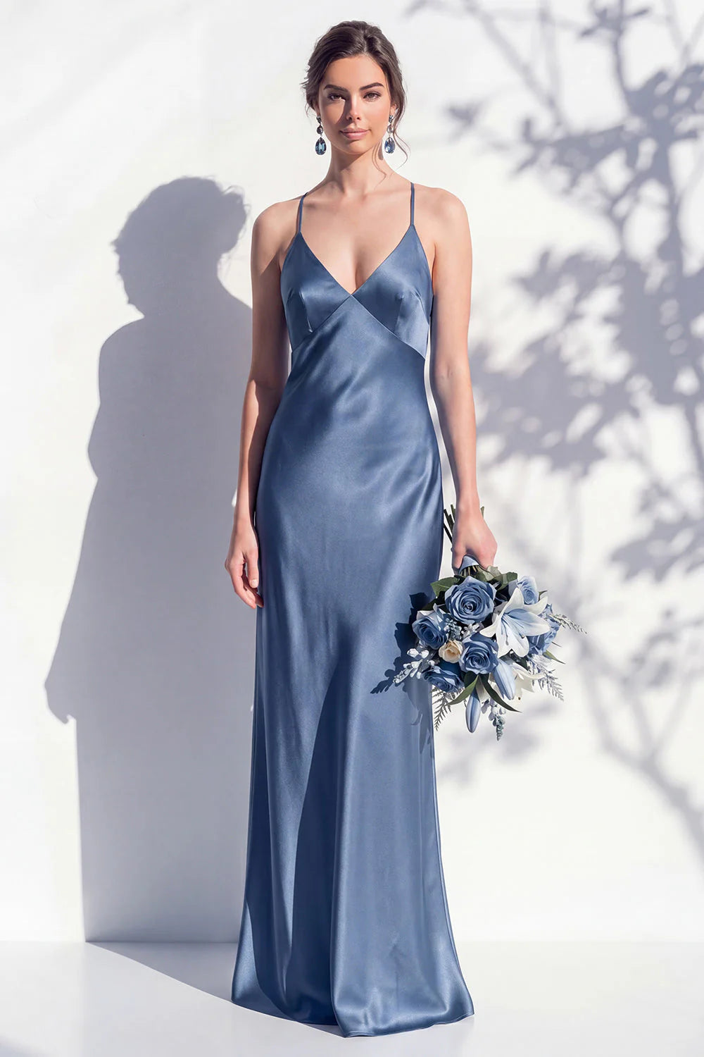 Satin Spaghetti Straps Sheath Sage Bridesmaid Dress