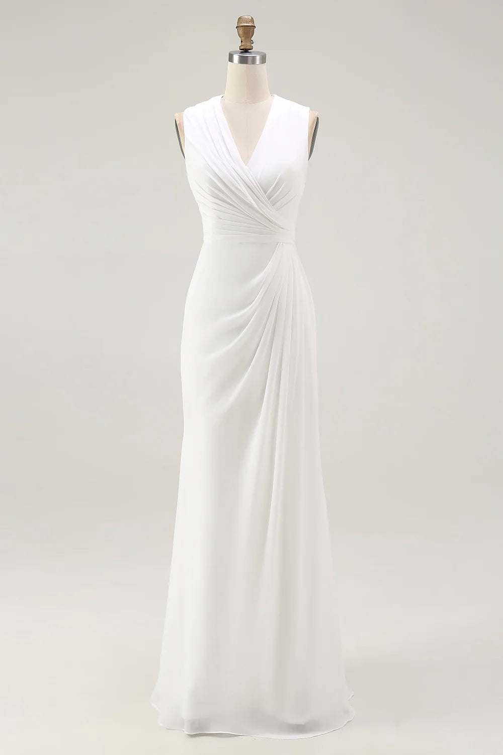White A Line V Neck Ruched Engagement Dress