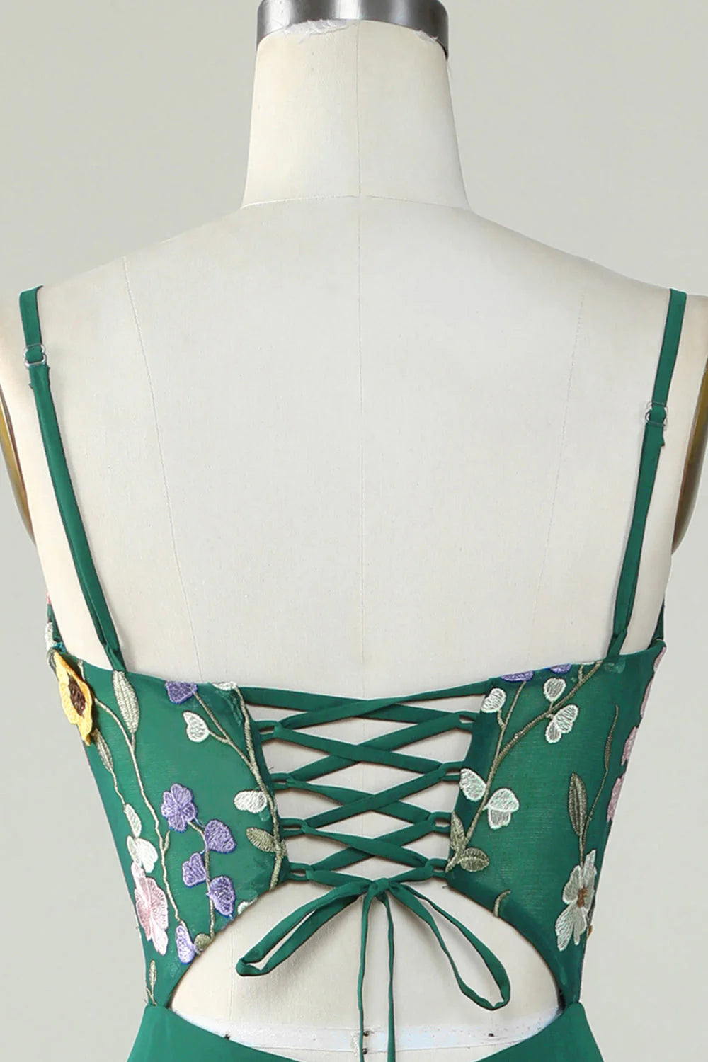 Dark Green A Line Spaghetti Straps Floor Length Dress with 3D Flowers