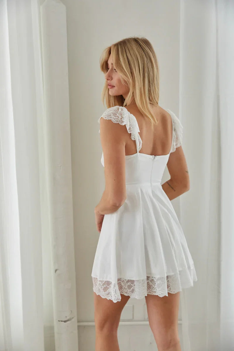 Scarlett Lace Trim Flutter Strap Mini Dress