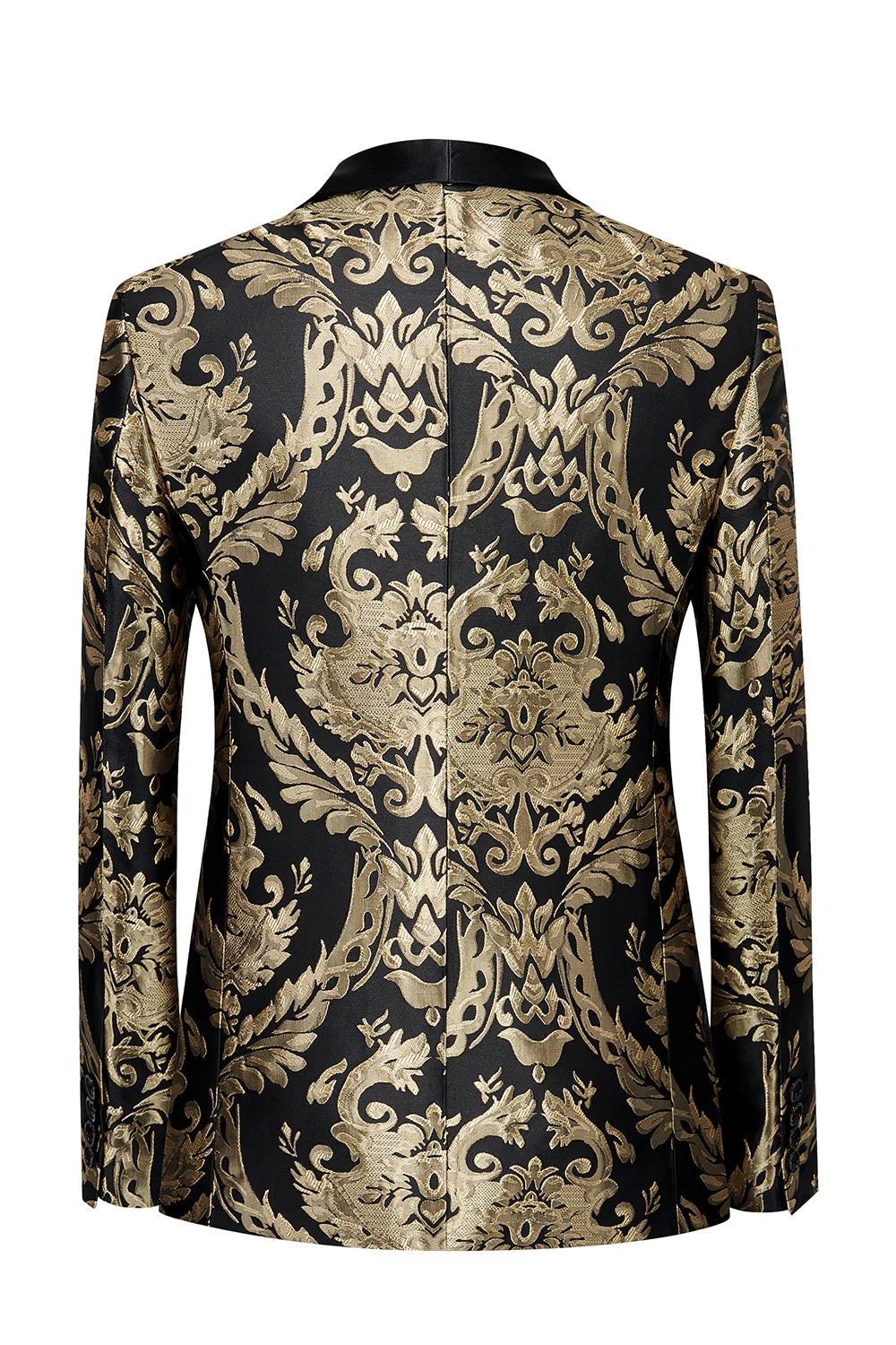 Mens Black Golden Shawl Lapel One Button Jacquard Prom Blazer