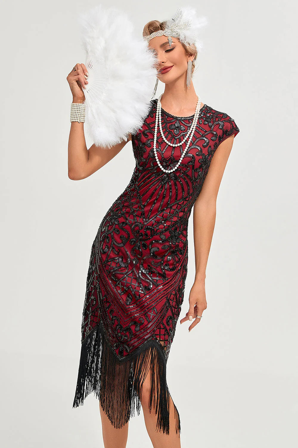 Sparkly Black Beaded Fringed Gatsby Dress