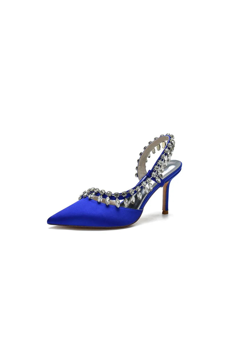 Pointed Toe Heels With Crystal Slingback Strap