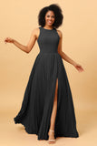 A Line Pleated Long Chiffon Bridesmaid Dress with Ruffles