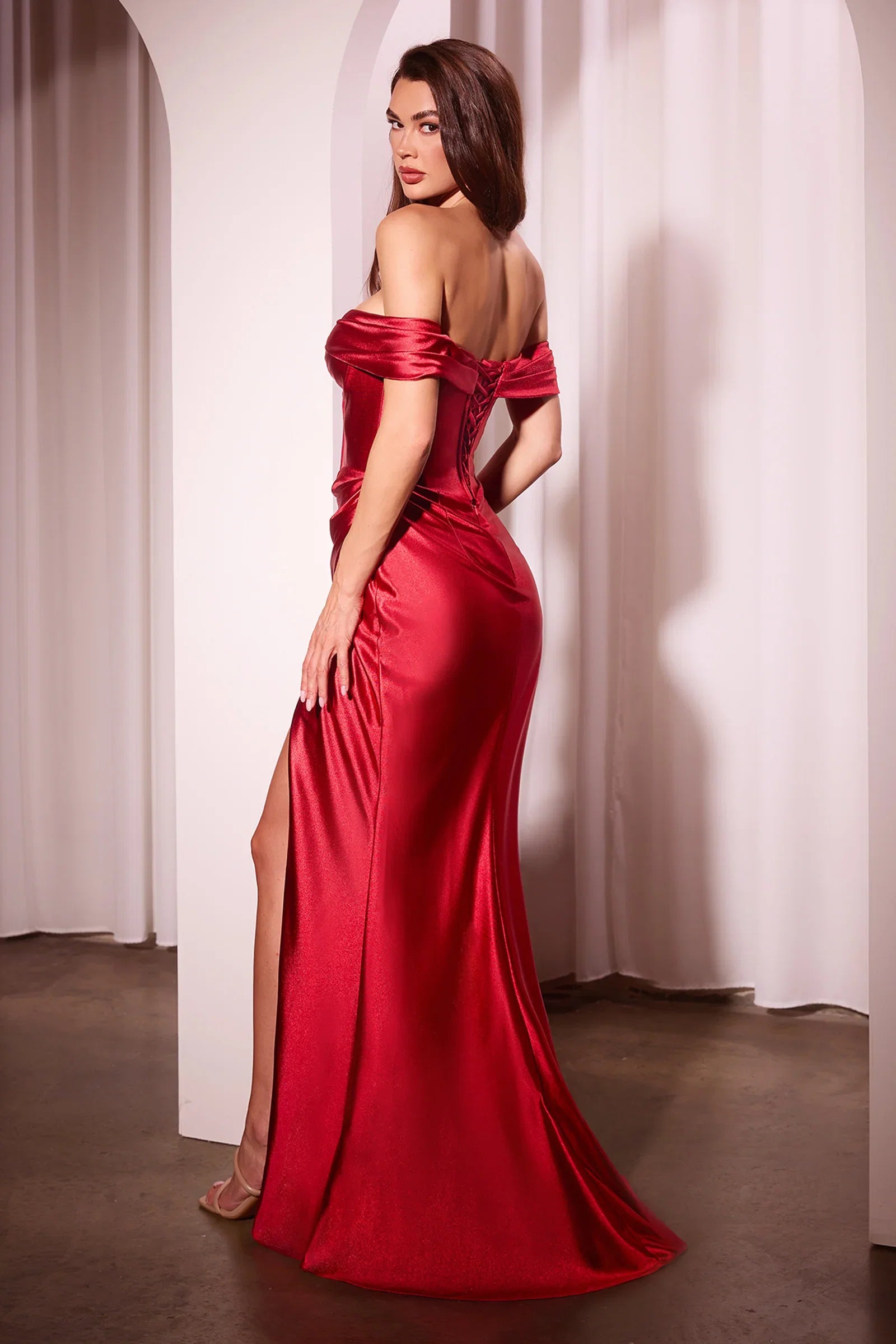 Lucienne Gown Off the Shoulder Satin Bustier Gown