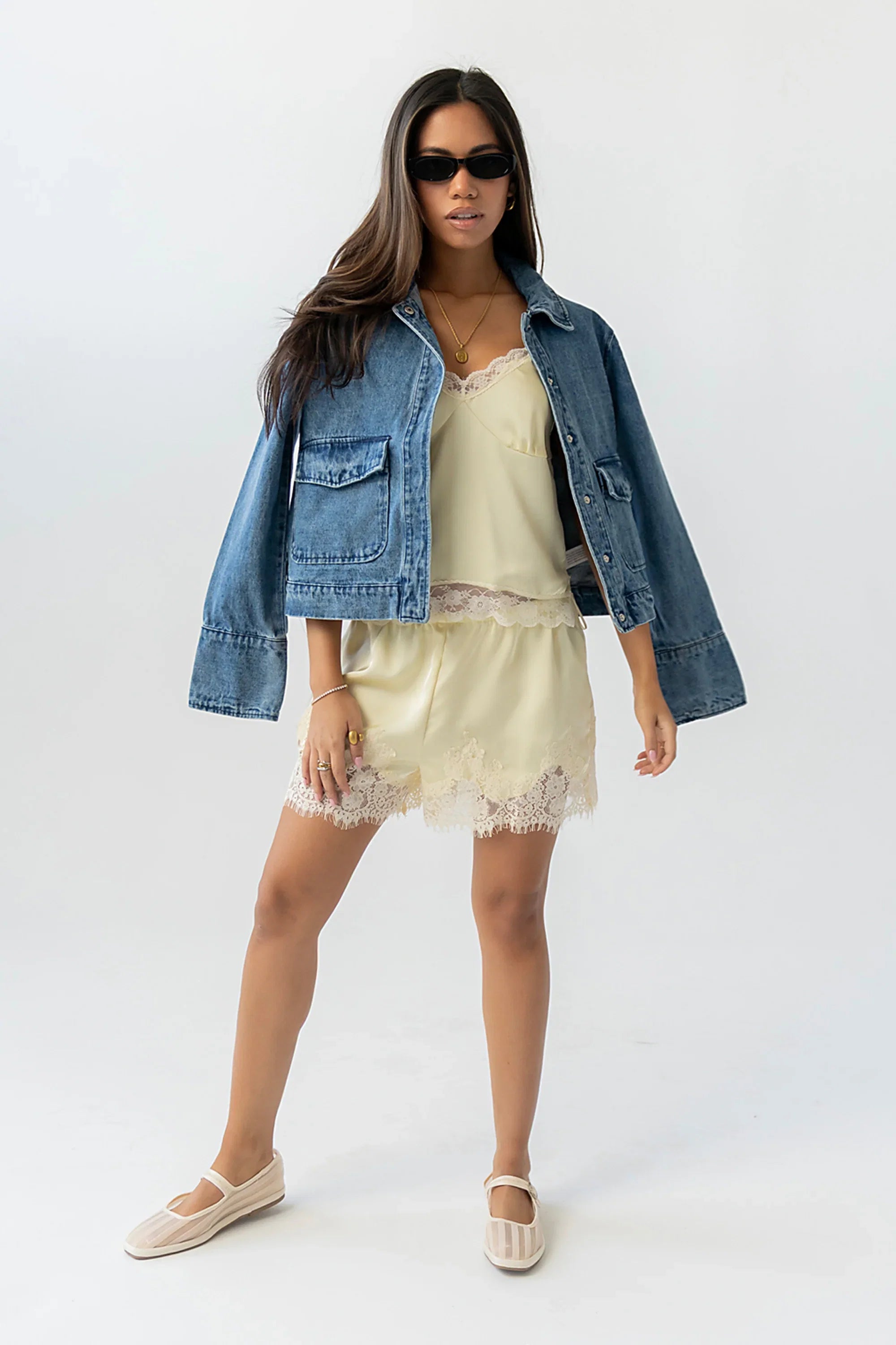 Bricelyn Lace Trim Satin Top