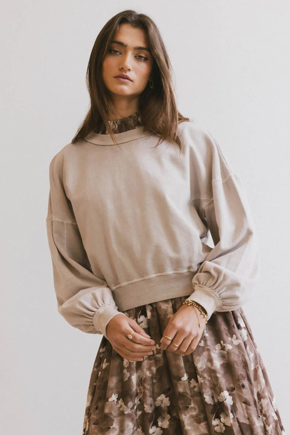Sutton Exposed Seam Crewneck in Bone FINAL SALE