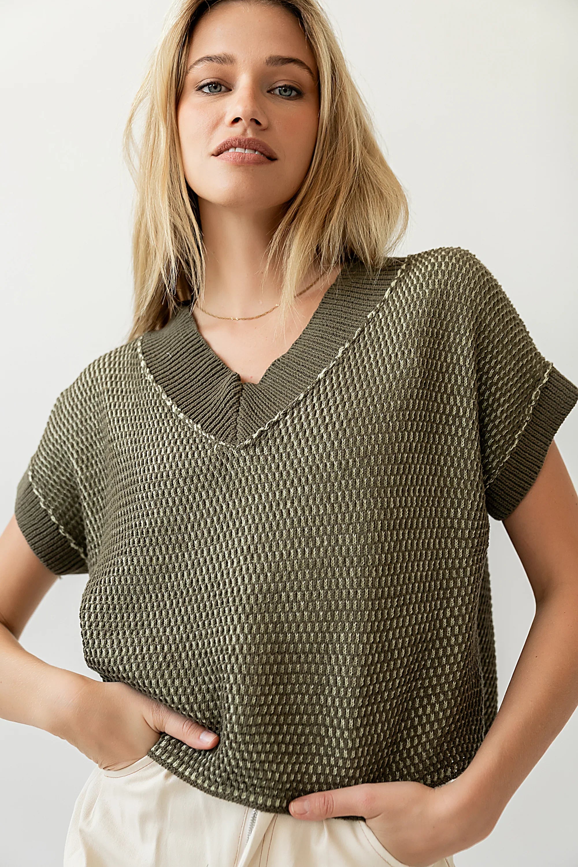 Saige Contrast Sweater in Olive FINAL SALE