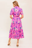 PETAL PRESS PINK PURPLE FLORAL MIDI DRESS