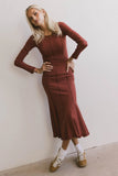 Fiona Ribbed Godet Dress in Rust FINAL SALE