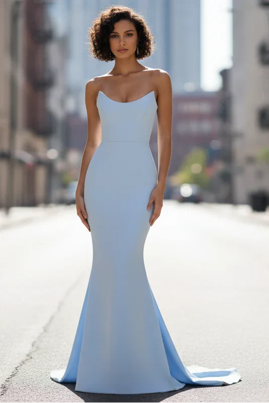 Daris Gown Light Blue Cat Eye Scoop Neckline Dress