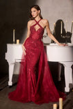 Chevonne Gown Beaded Halter Dress With Overskirt