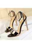 Open Toe Ankle Strap Patent Leather Stiletto Heels