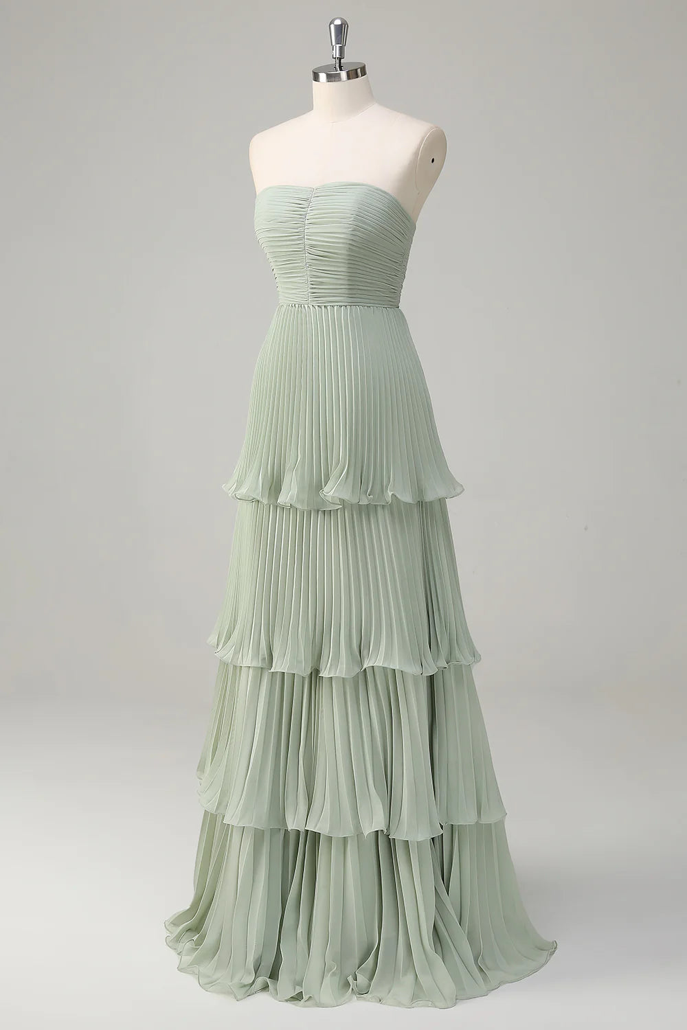Dusty Sage A Line Sweetheart Tiered Chiffon Floor Length Dress