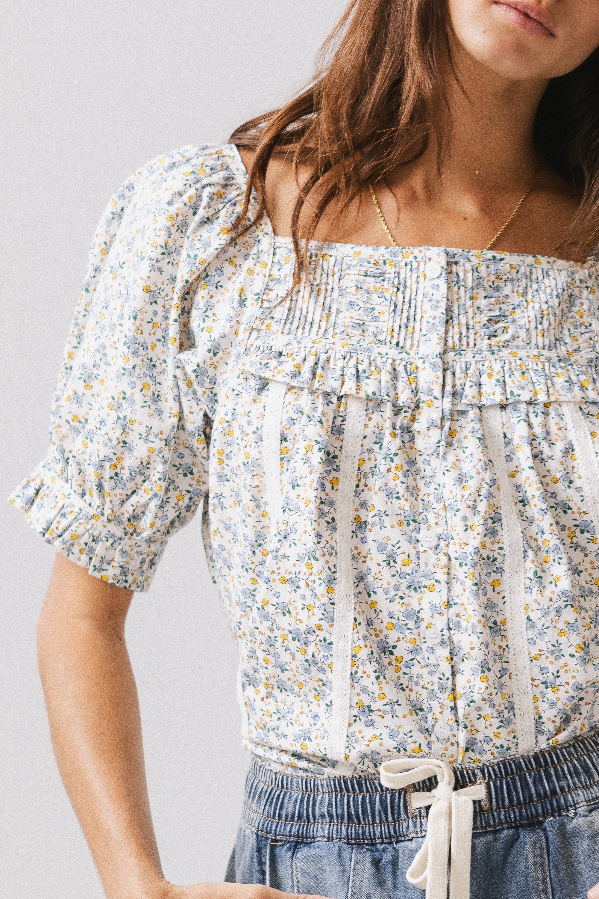 Tiffany Floral Blouse in Blue FINAL SALE