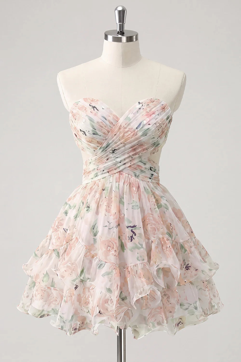 Sweetheart Light Green A Line Floral Short Homecoming Dress